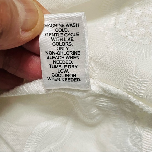 White Floral Embroidered Button Front Blouse with Pearl Accents – 100% Cotton - Picture 10 of 13